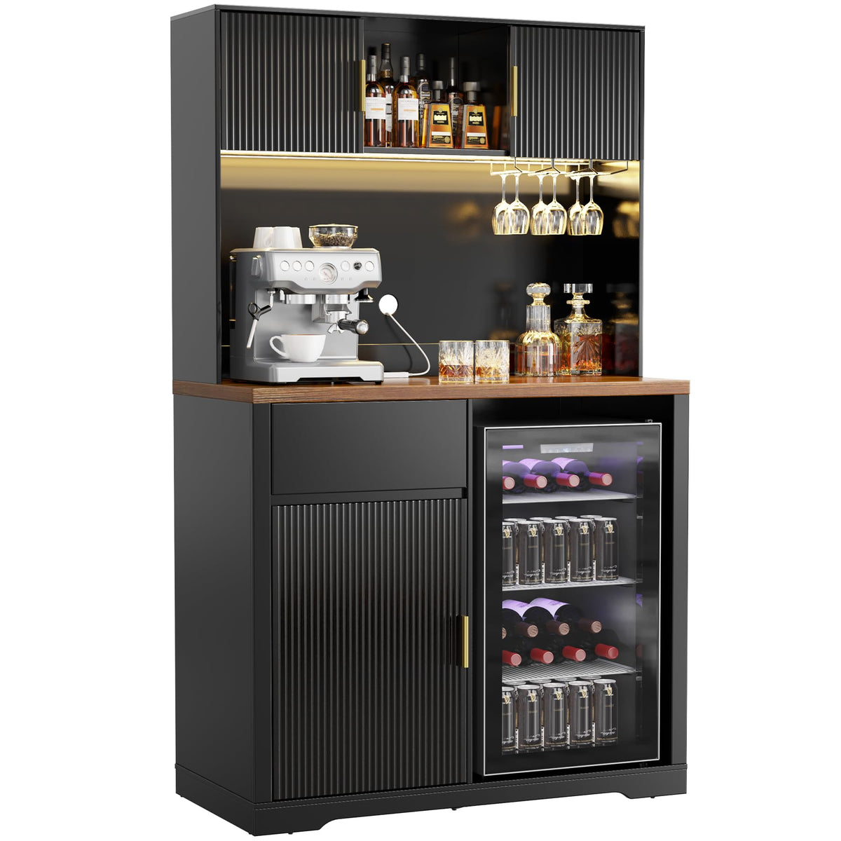 Fluted Bar Cabinet with Fridge Space