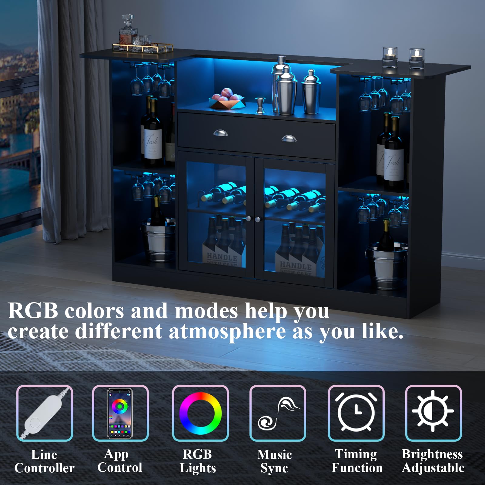Bar Cabinet with LED & Drawer