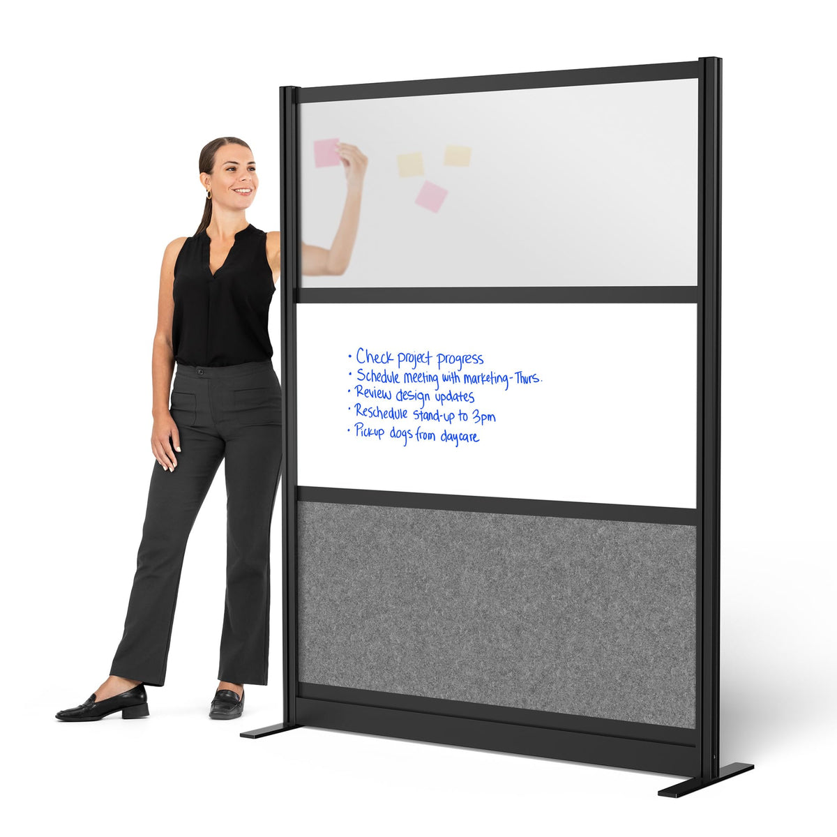 Stand Up Desk Store Workflow Desk Dividers, 53 x 70 in, Black Frame
