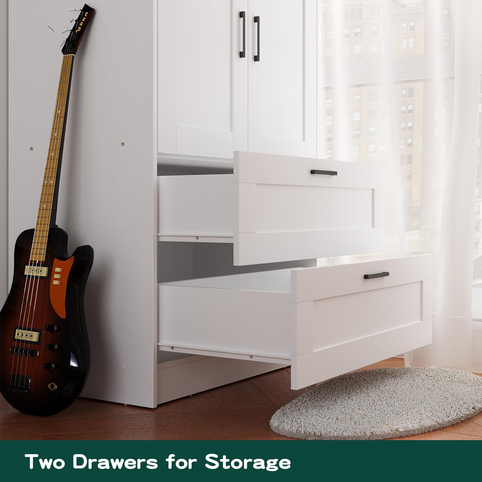 Wardrobe Closet with 2 Doors & 2 Drawers