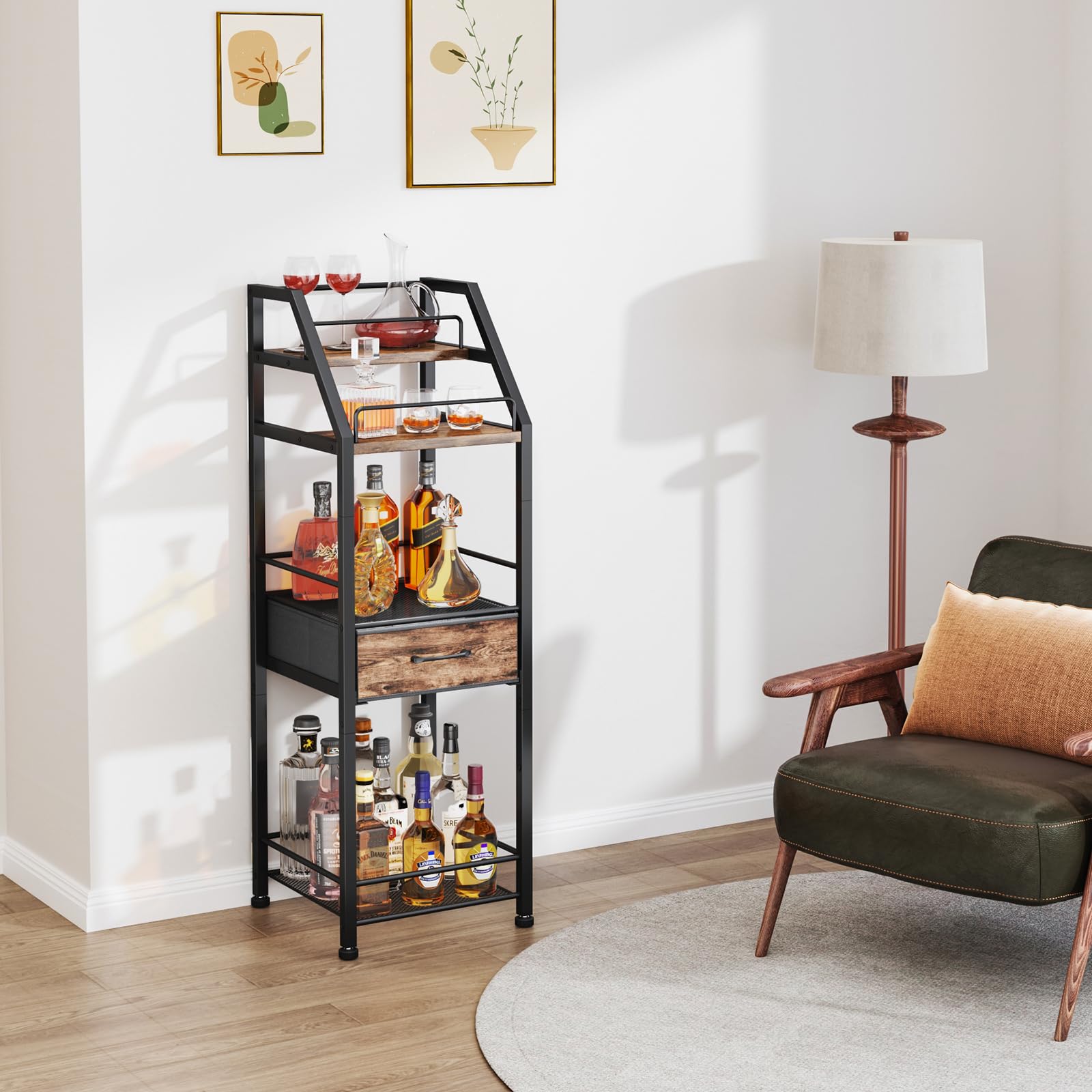 Multi-Tier Wine Rack with Fabric Drawer