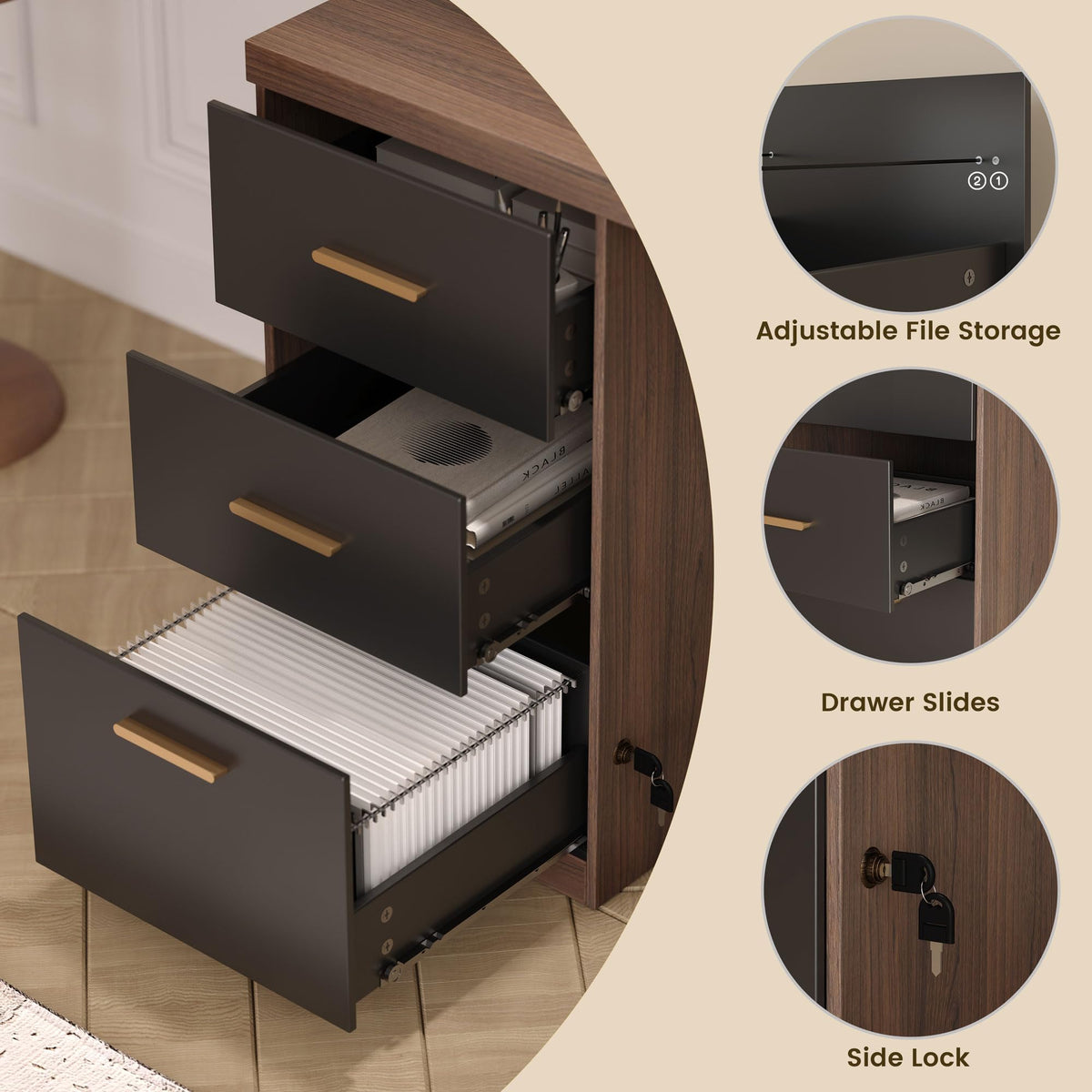 ModernMate Desk with Hutch and Drawers, Built in Charging Station