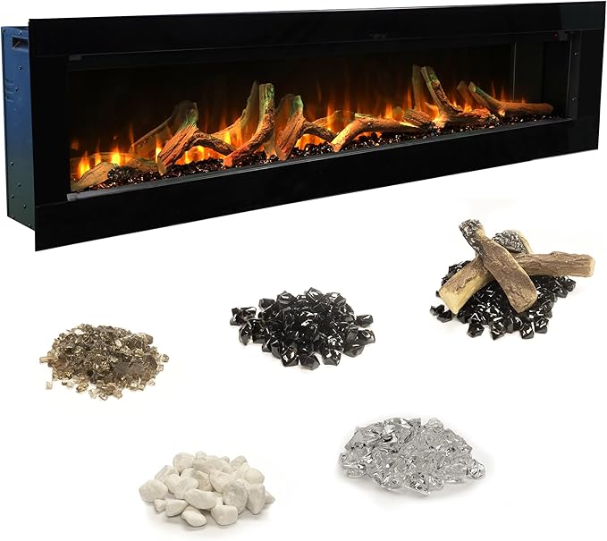 Linear Electric Fireplace Insert with Hidden Vent & Real Log Option