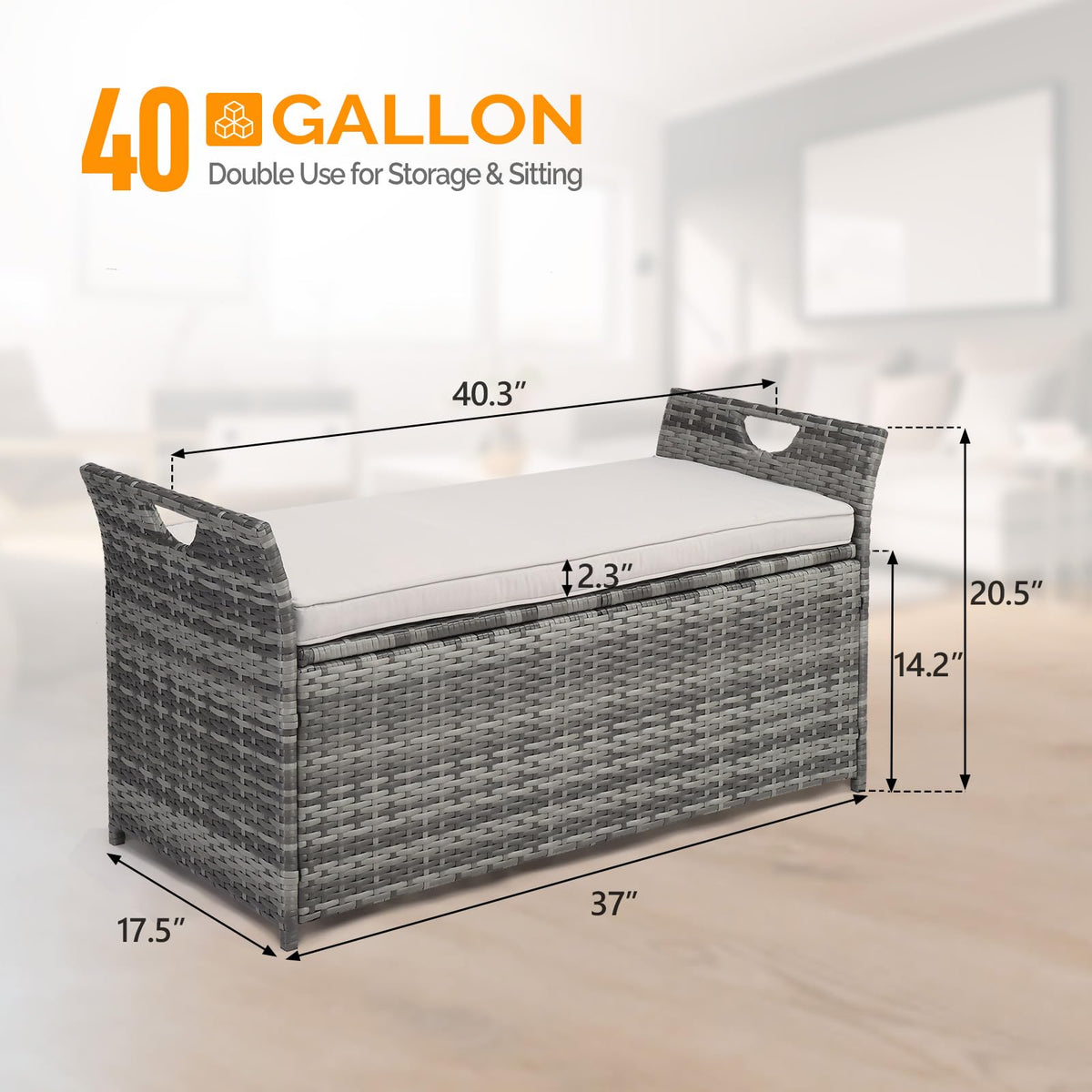 40-Gallon Rattan Deck Box with Cushion
