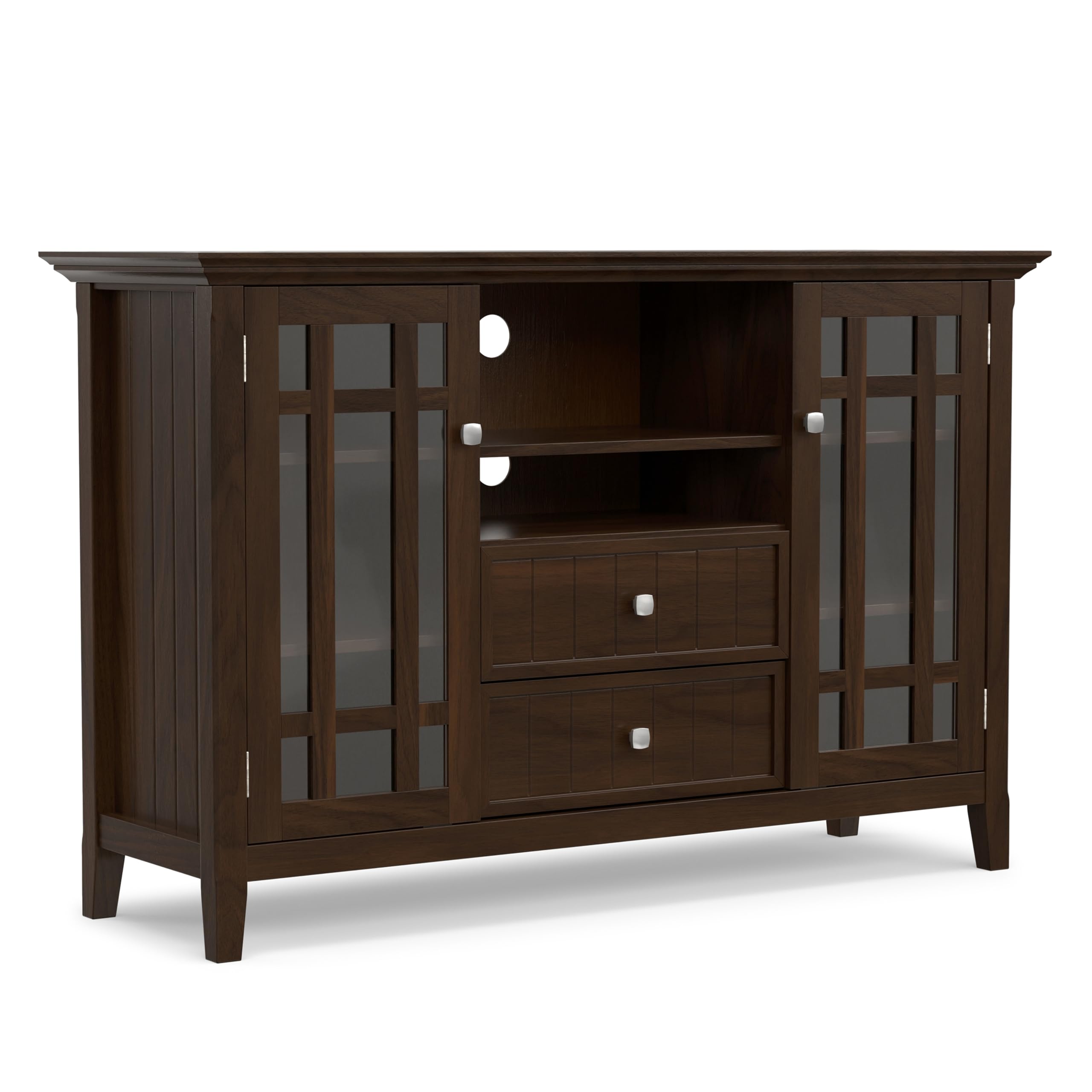 SIMPLIHOME Bedford TV Stand - 53 inch Wide Solid Wood Tall Media Console in Dark Tobacco Brown, Transitional Entertainment Center for Living Room for TVs up to 60 Inches with Cable Management