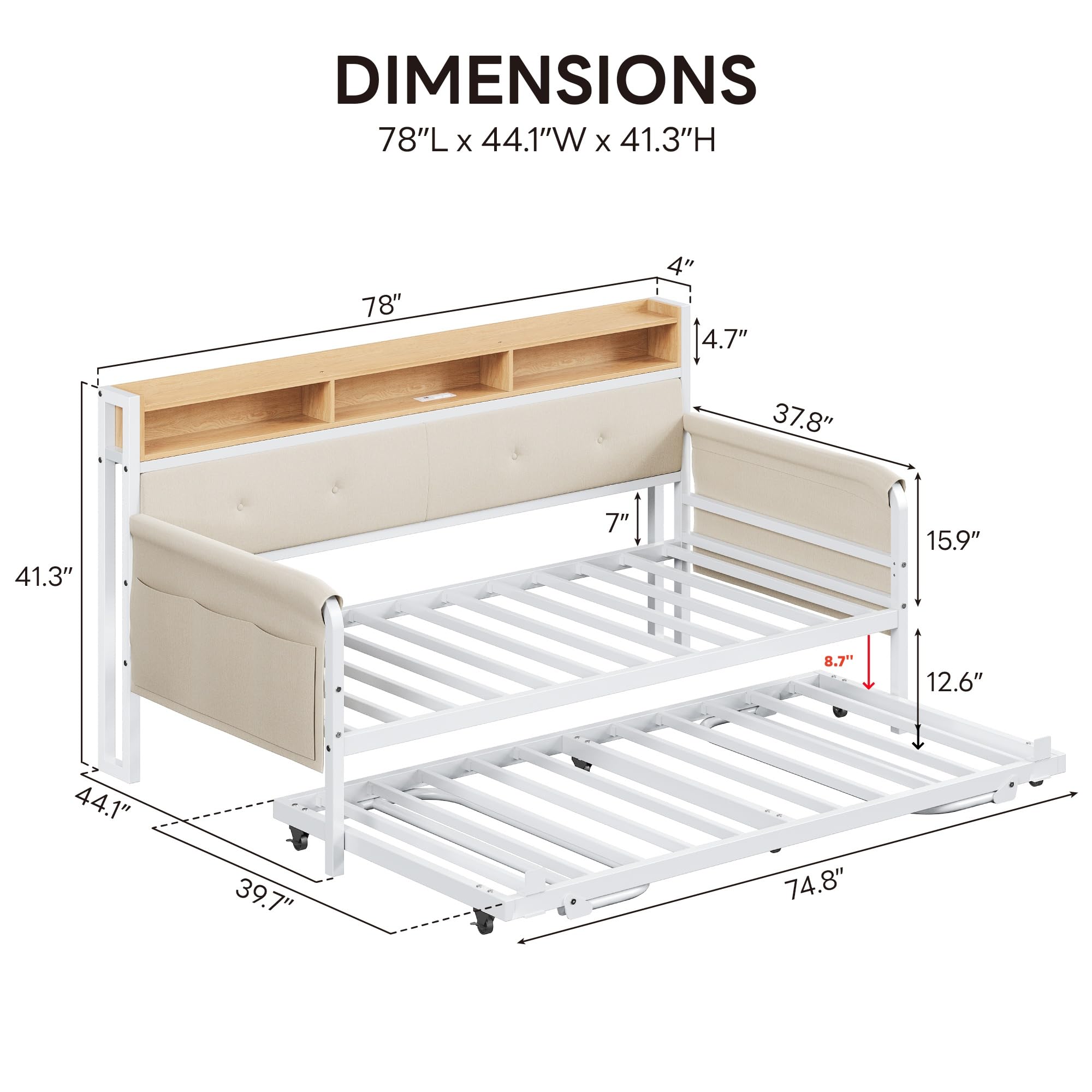 Twin Daybed with Trundle & Charging Station