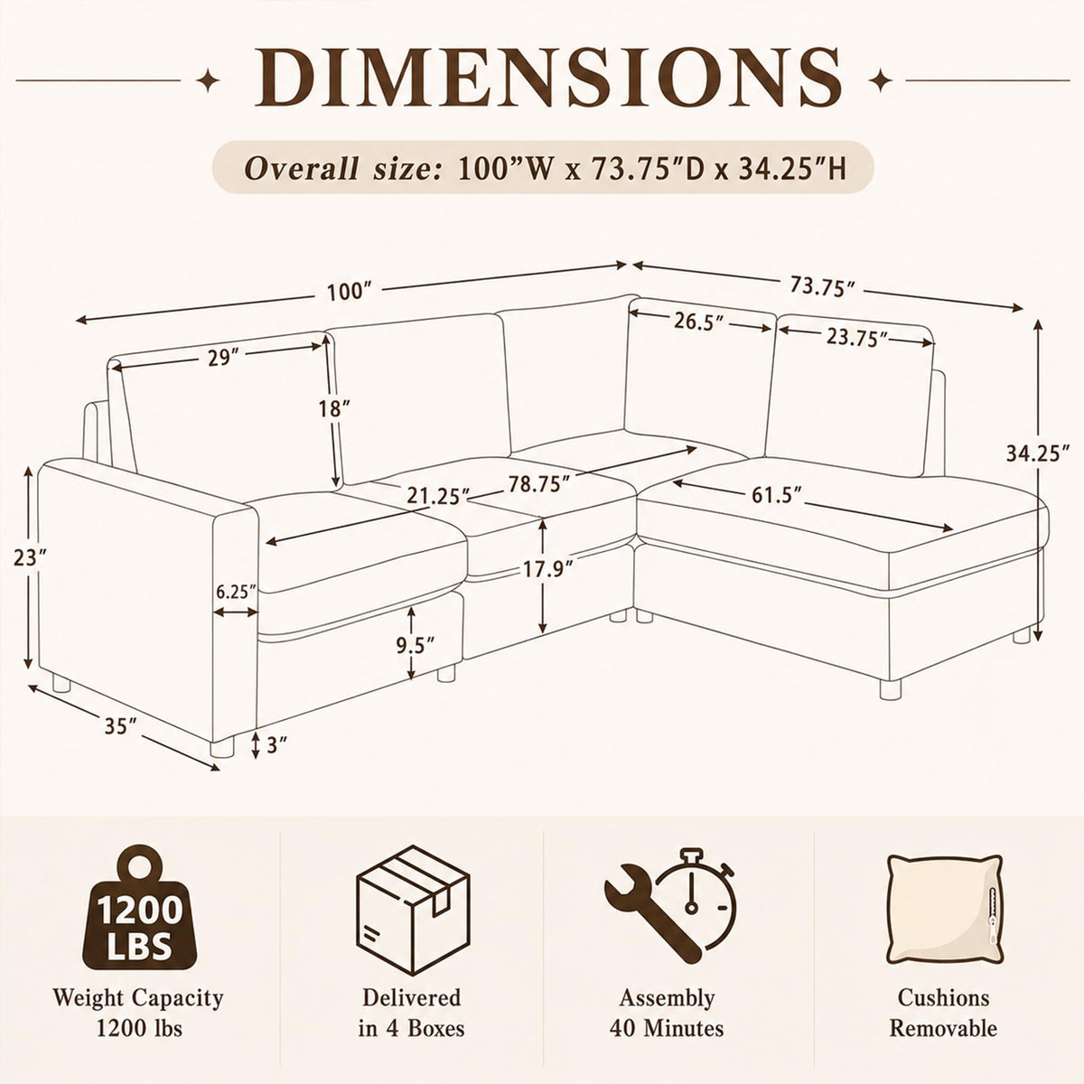 Chenille Sectional Sofa with Reversible Chaise