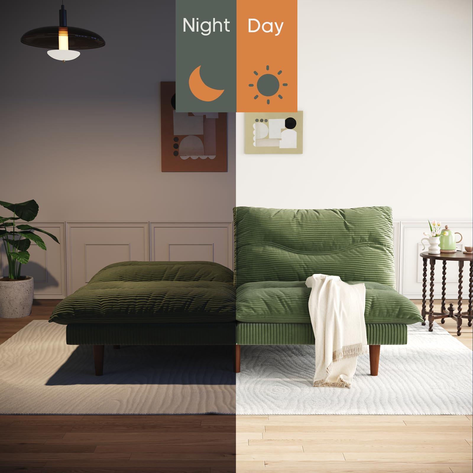 Convertible Futon Sofa Bed with Adjustable Backrest