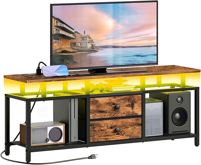 TV Stand with LED Lights & Power Outlets