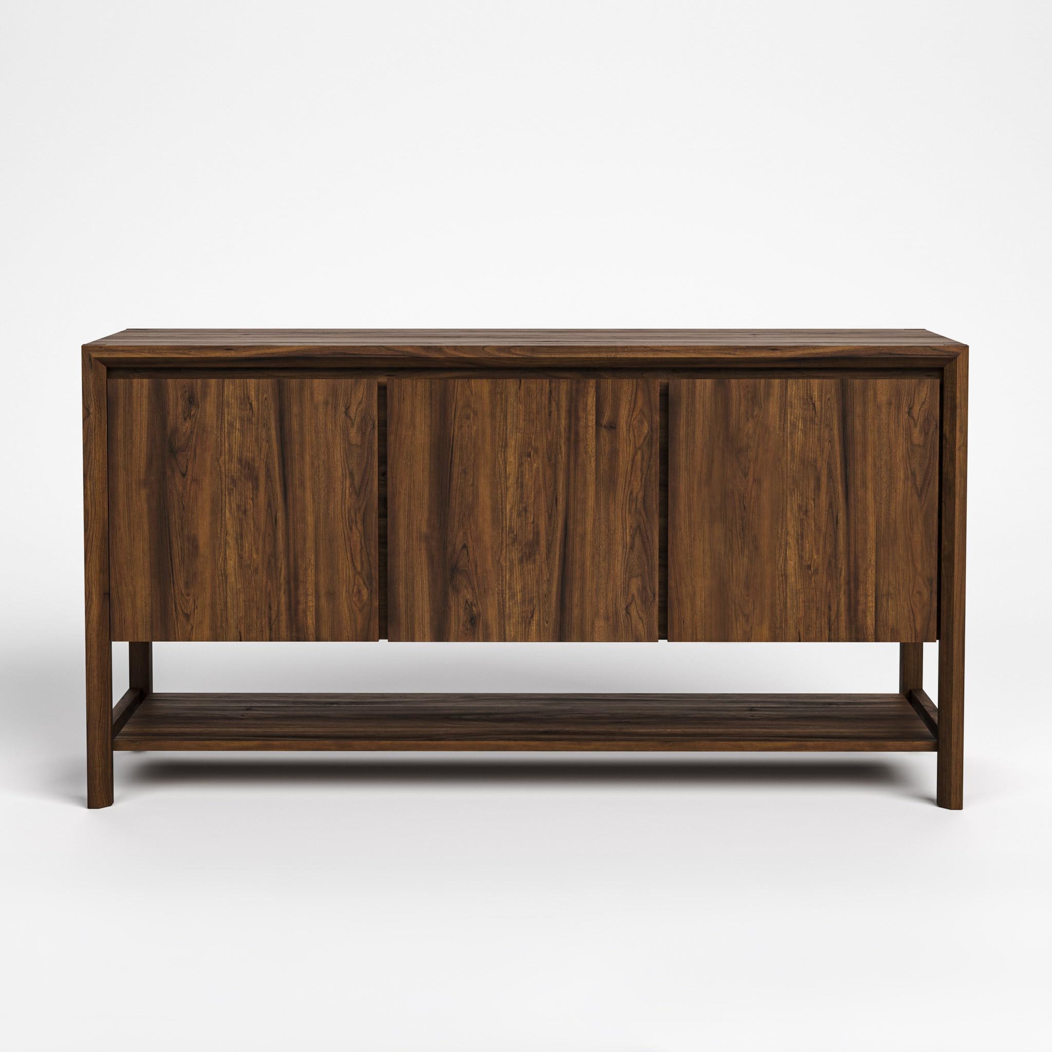 Stickley Saranac Sideboard, Buffet, Solid Rustic Walnut, Sustainable Construction, 3 Doors, Adjustable Shelf Each Side, Fixed Bottom Shelf, 64in W x 19in D x 34in H, Made in USA