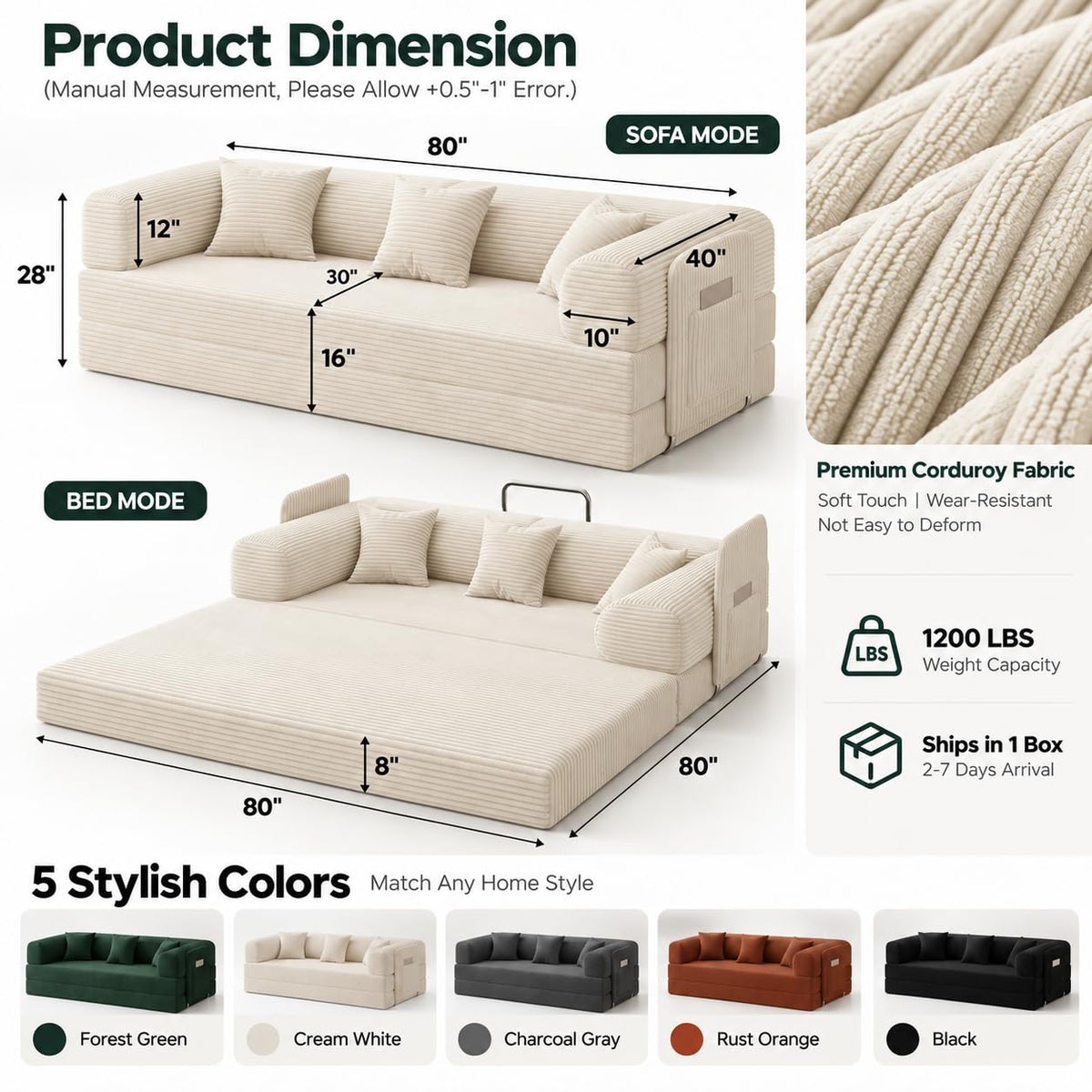Zevi Living 80" Convertible Futon Sofa Bed, Boneless Couch for Living Room