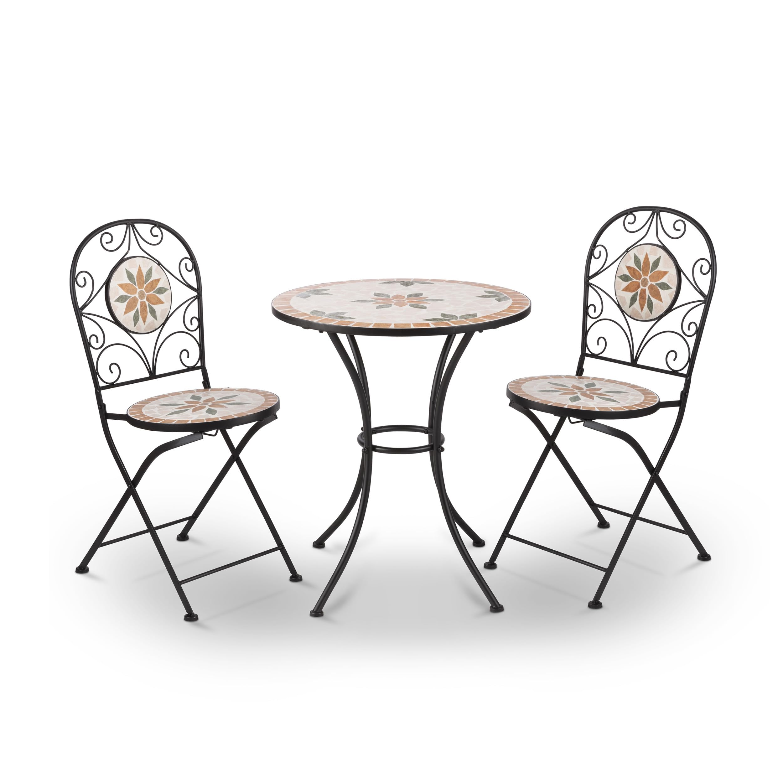 Alpine Corporation Indoor/Outdoor 3-Piece Mosaic Bistro Set Folding Table and Chairs Patio Seating, Tan