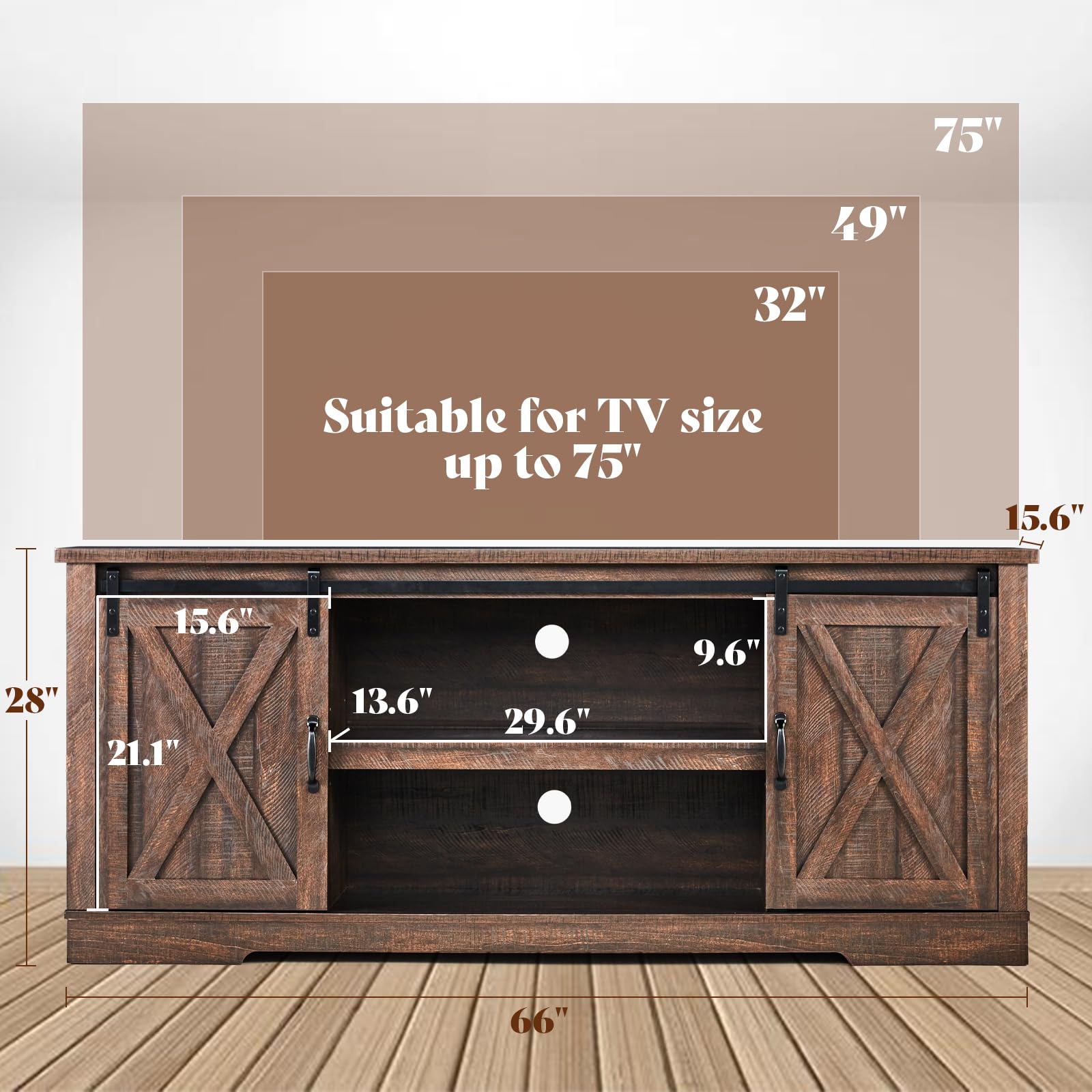 66" Farmhouse TV Stand with Sliding Barn Door