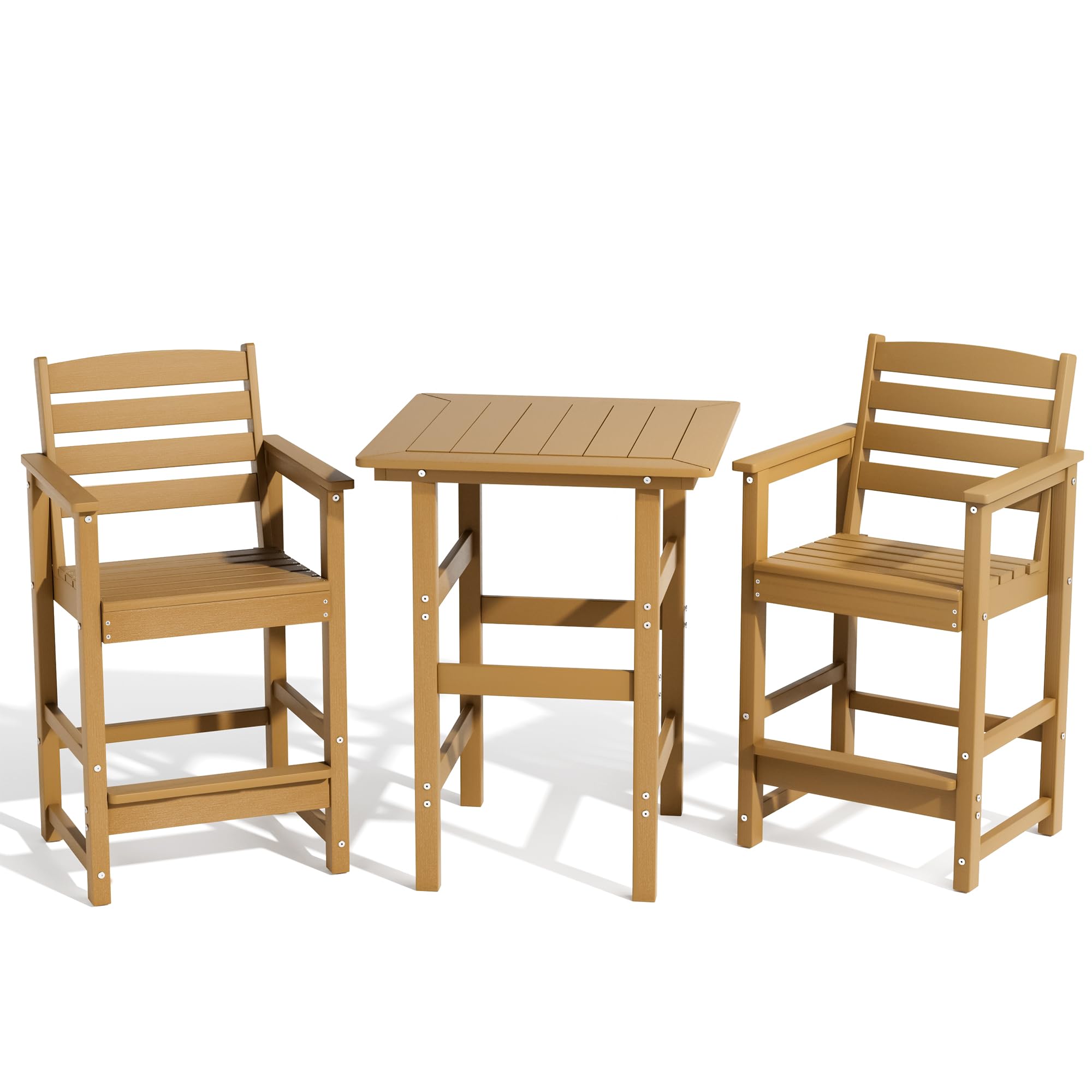 3-Piece Outdoor HDPE Patio Bar Set with 2 Chairs and Table