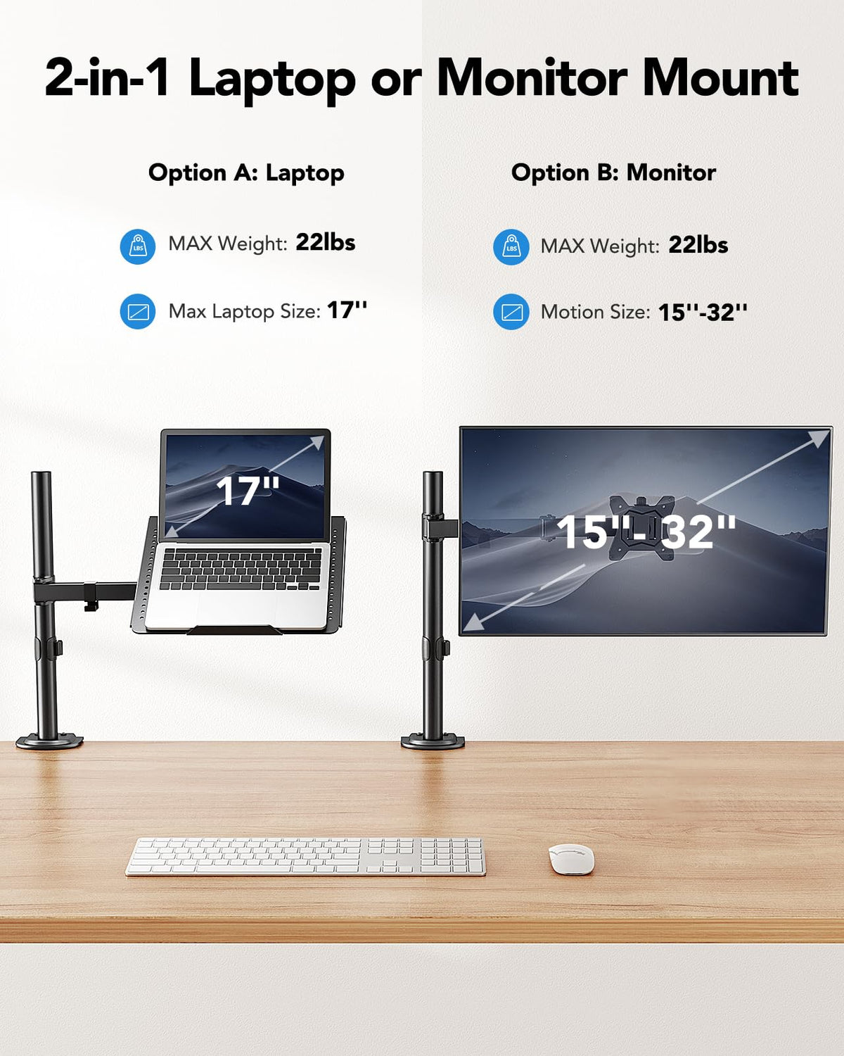HUANUO Laptop Desk Mount - 17' to 32' Monitor Arm