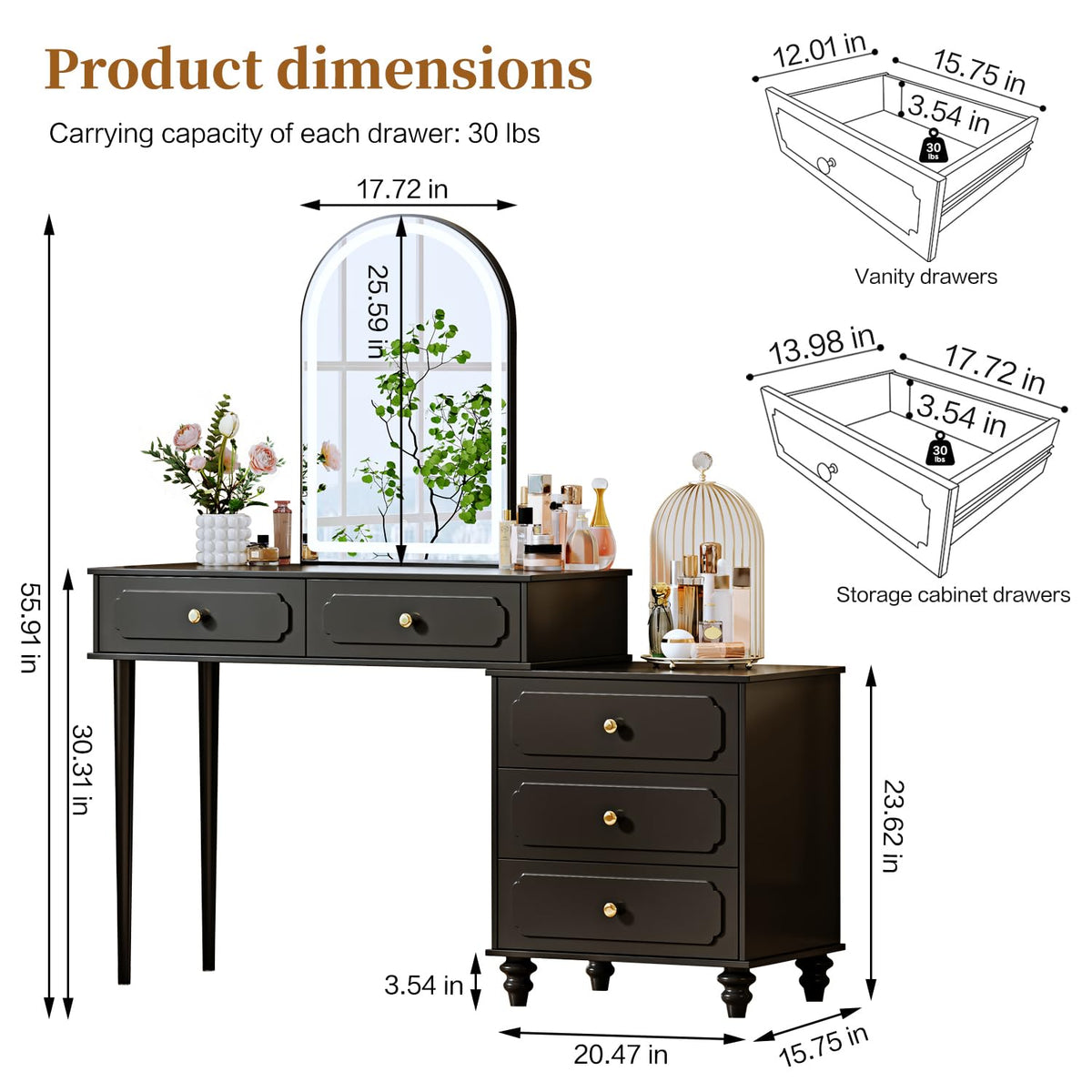 Black LED Makeup Vanity