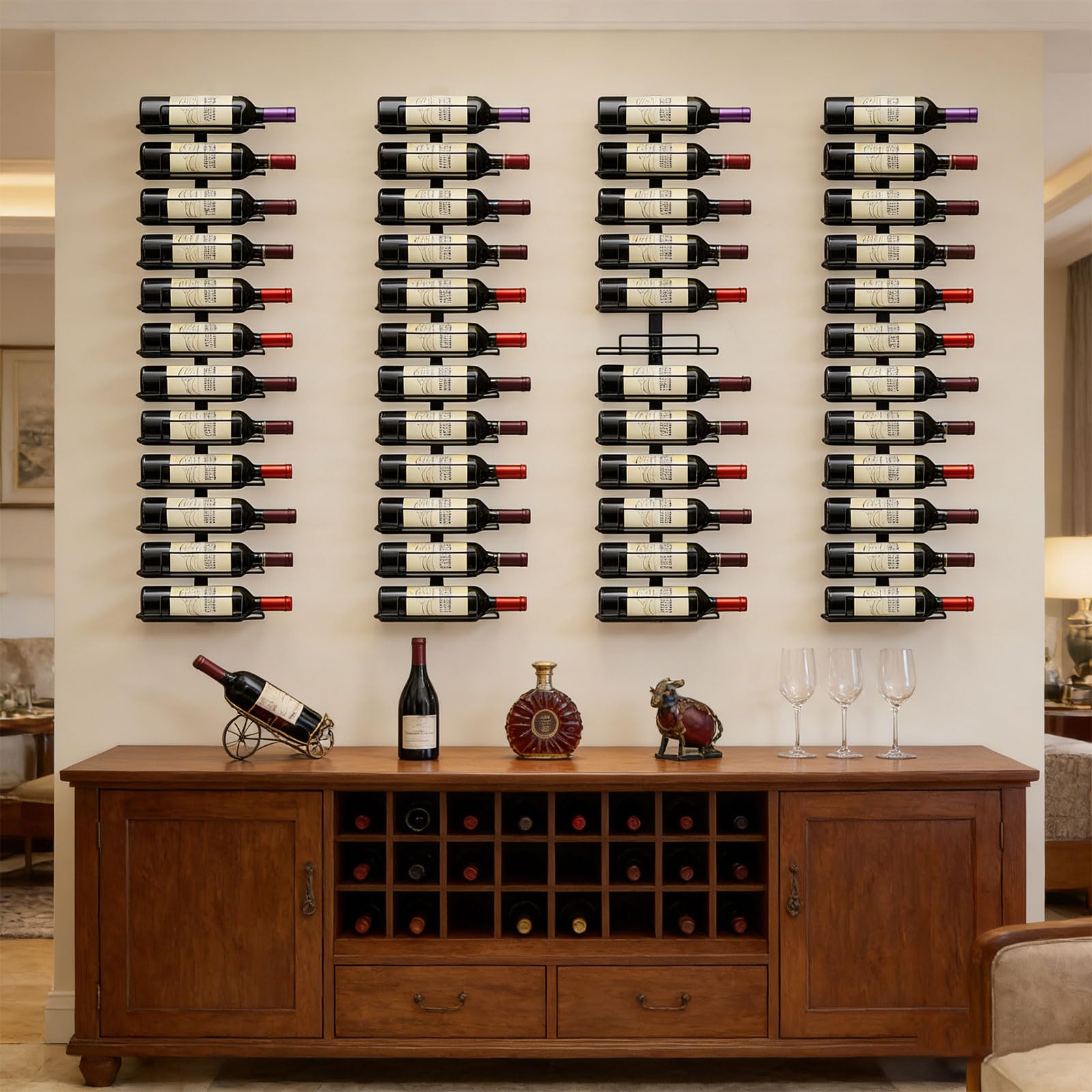 Msrorriw Wall Mount Wine Rack – 24 Bottles – Black Metal Wine Bottle Holder for Wall, Wine Rack Display for Home Bar, Kitchen