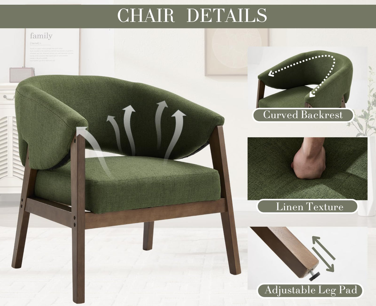 Green Linen Barrel Accent Chair