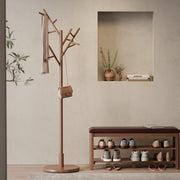 Freestanding Wood Coat Rack with 12 Hooks