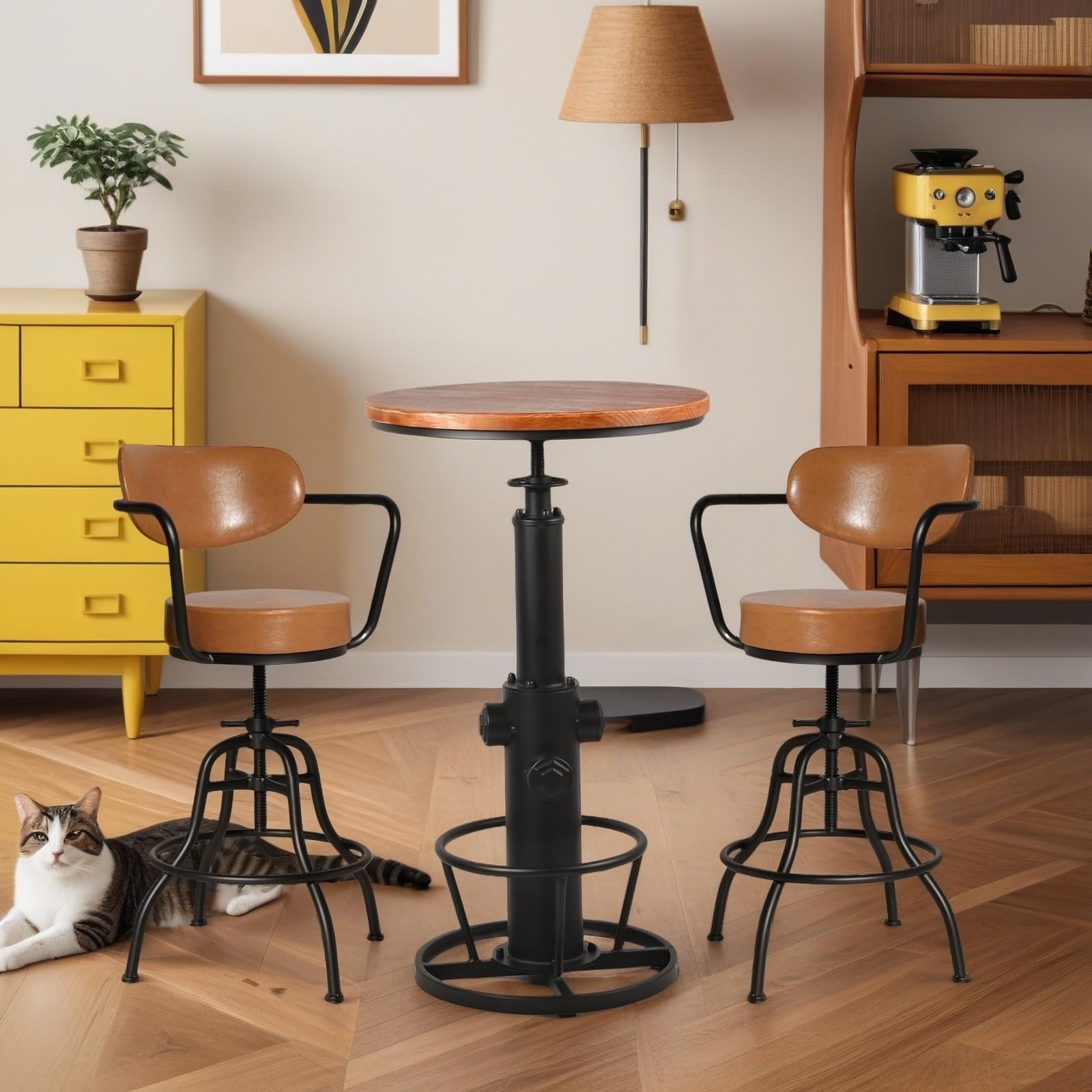 3-Piece Industrial Bar Table & Stool Set