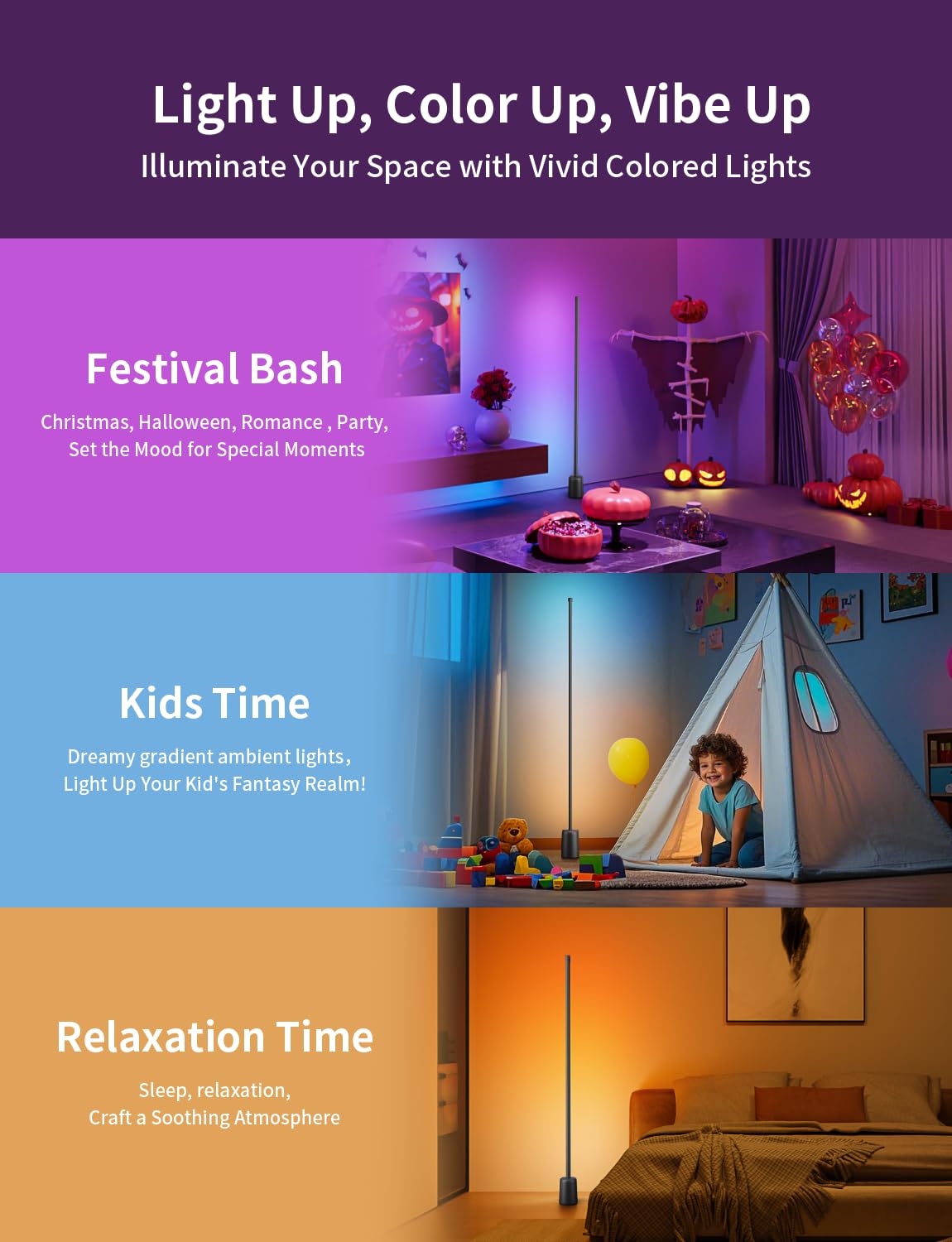 RGB Corner Floor Lamp with Music Sync & Voice Control