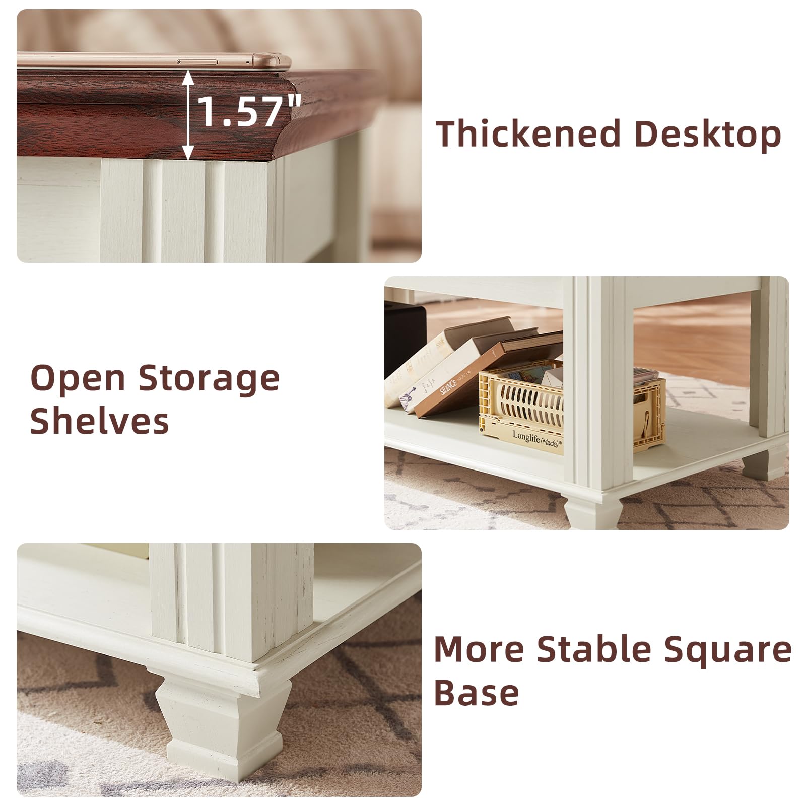Farmhouse Coffee Table Set of 3 with Drawers