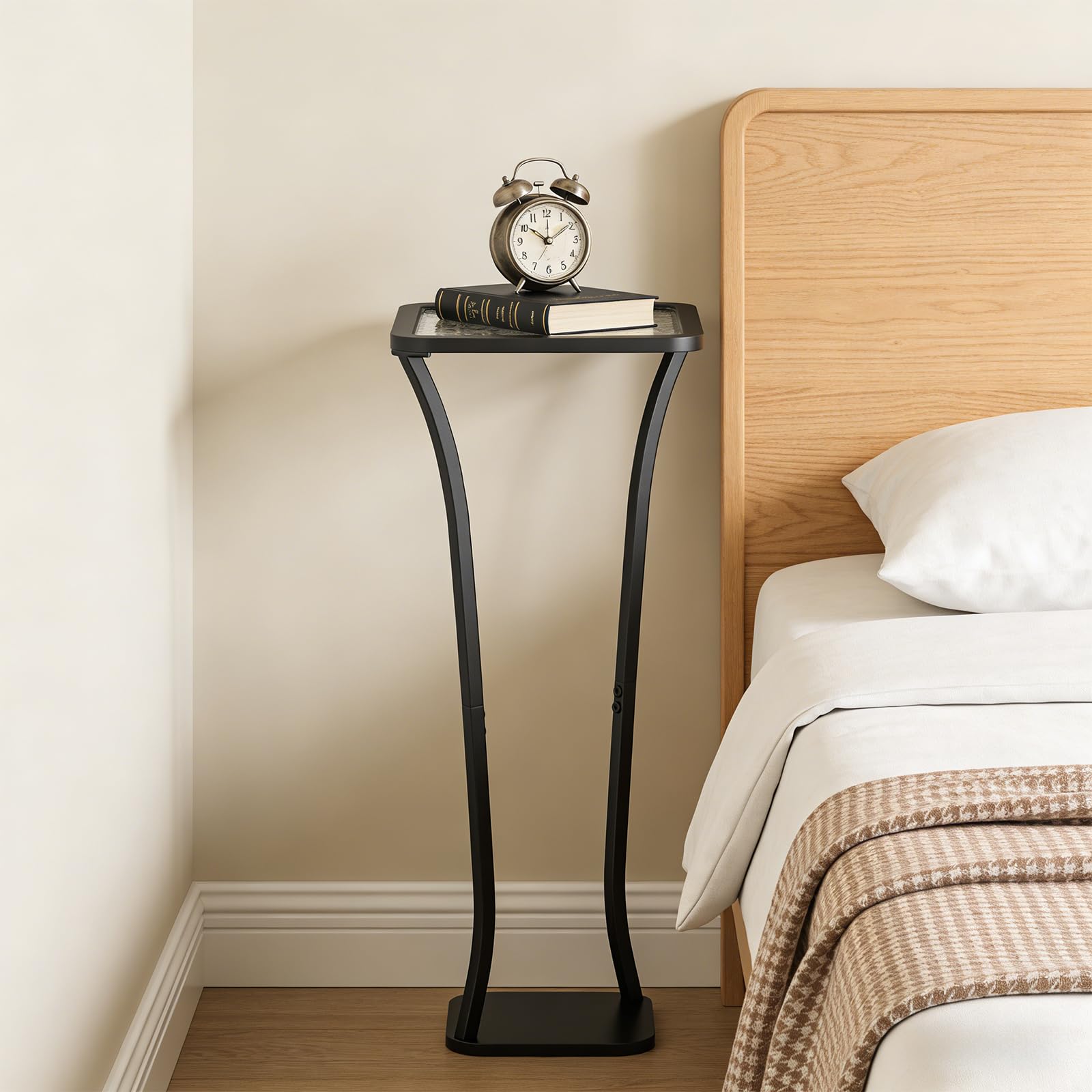 Square Glass Top Side Table with Iron Pedestal Base