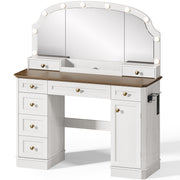 Farmhouse Makeup Vanity Desk with Mirror & Lights