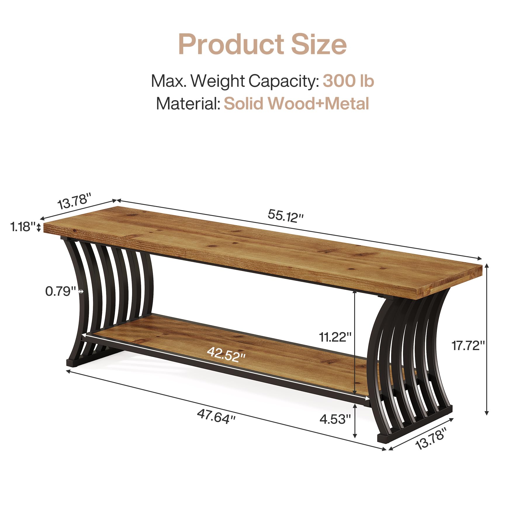 Industrial Entryway Bench with Shelf