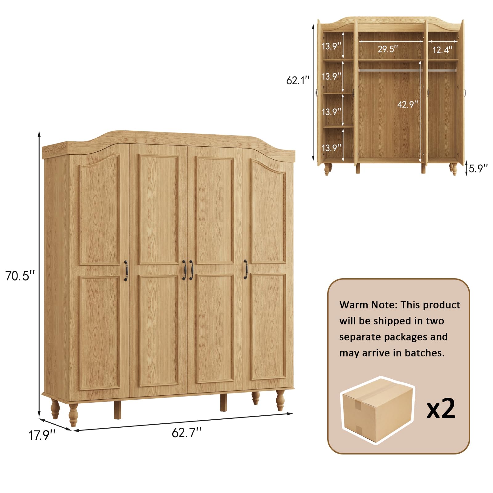 Arched Armoire Wardrobe Closet with 4 Doors