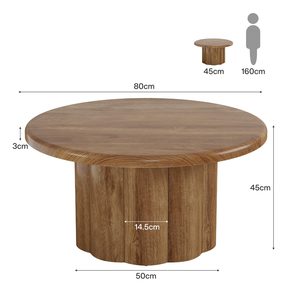 Tribesigns 31.5" Round Coffee Table for Living Room, Farmhouse Circle Center Cocktail Table with Fluted Drum Base, Wooden Living Room Furniture for Apartment, Small Space, Brown