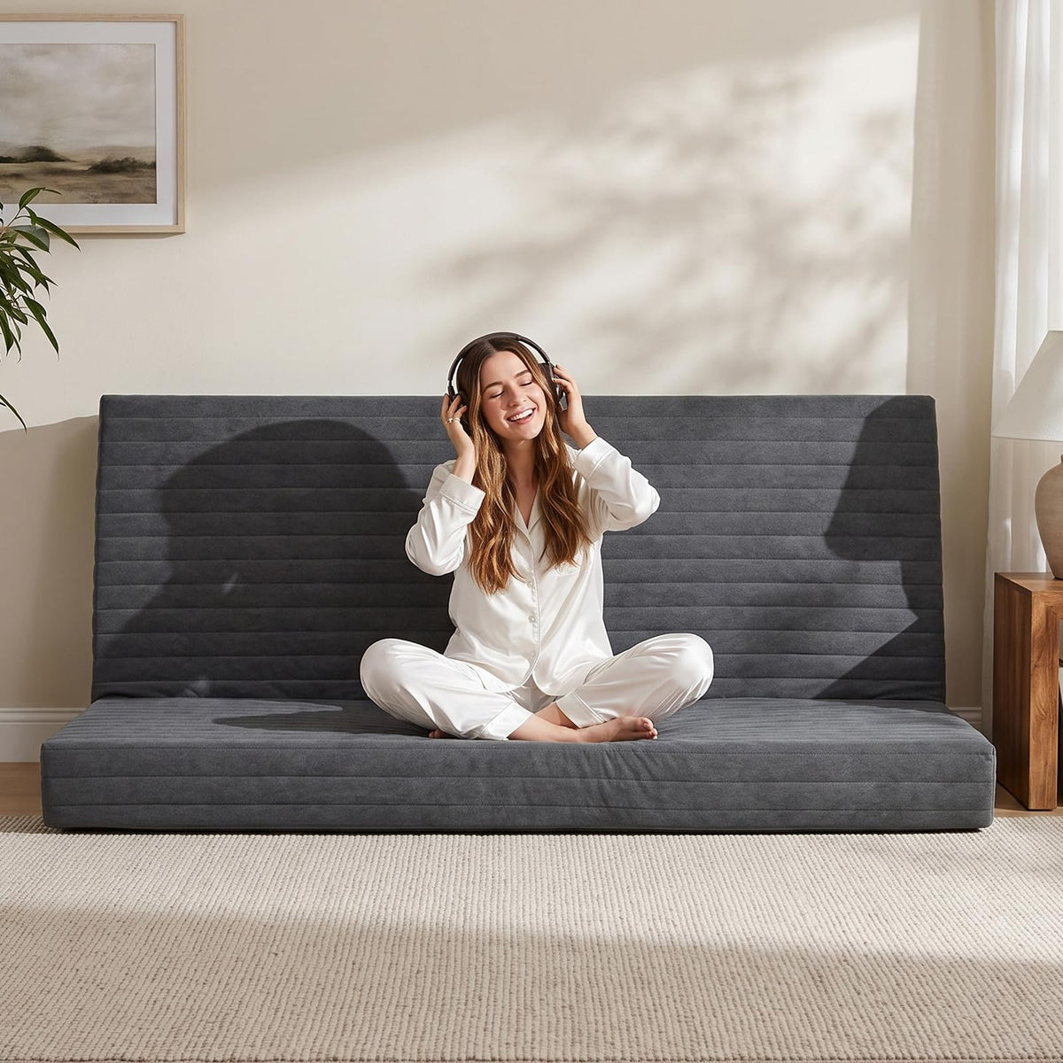 Sorrlla 6 Inch Futon Mattress Full Size, Foldable Futon Floor Sofa Bed with Soft Thick Quilted Cover- High Resilience Foam Filling for Home, Guest Room, Dorm, Grey (Frame Not Included)