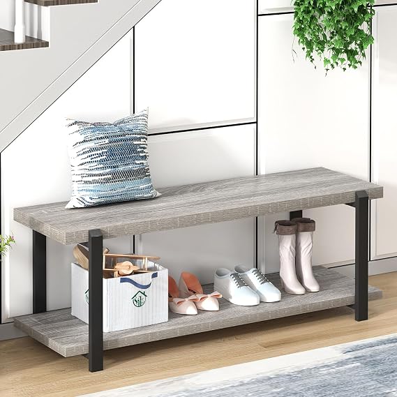 Industrial Oak Entryway Bench