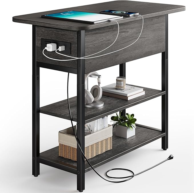 Narrow End Table with Charging Station
