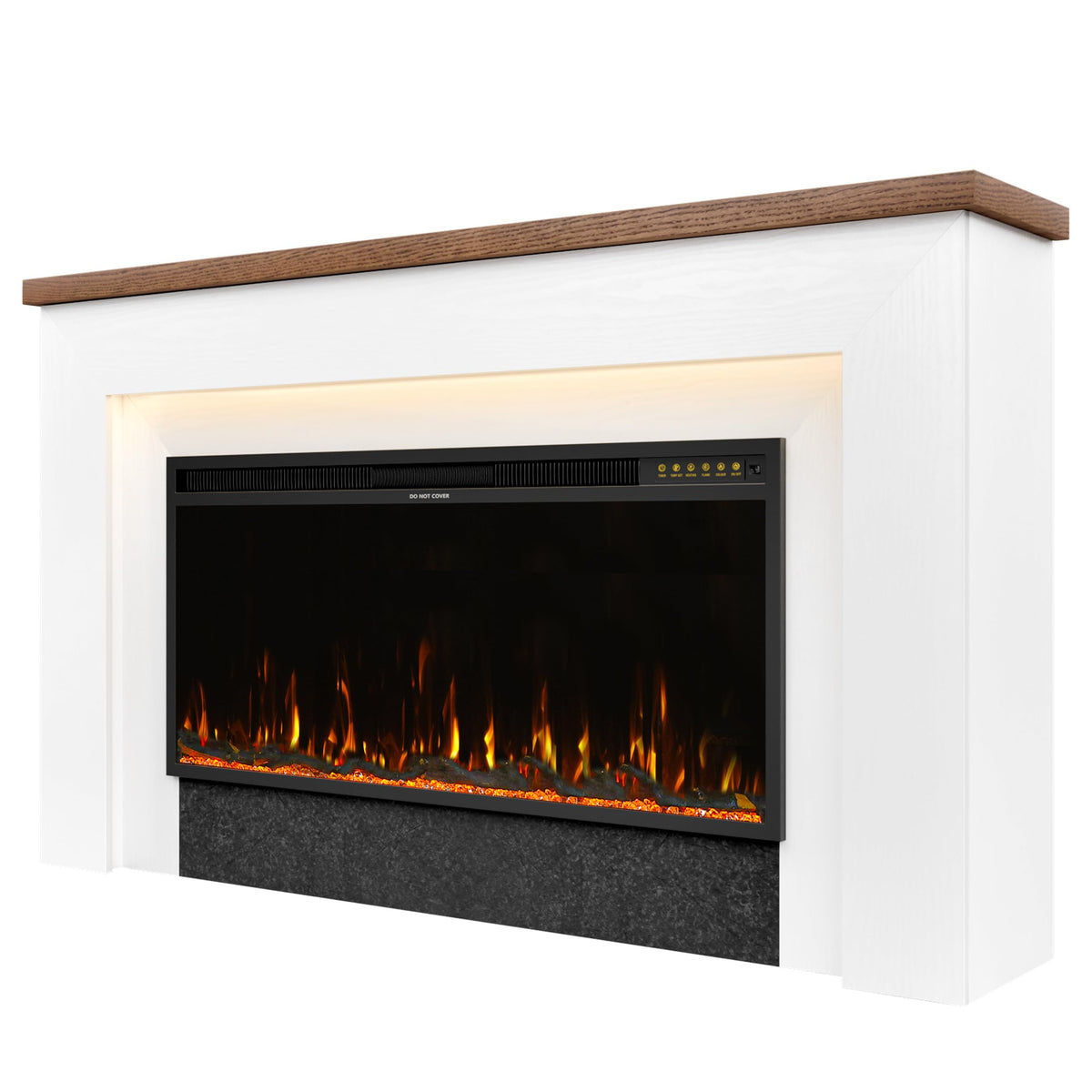 Weyderk 62" Electric Fireplace with Mantel, TV Stand with 42" Insert, 15 LED Colors & 15 Realistic 3D Flame Effects, Remote Control, 1-8h Timer, 62–84℉ Adjustable Thermostat, White