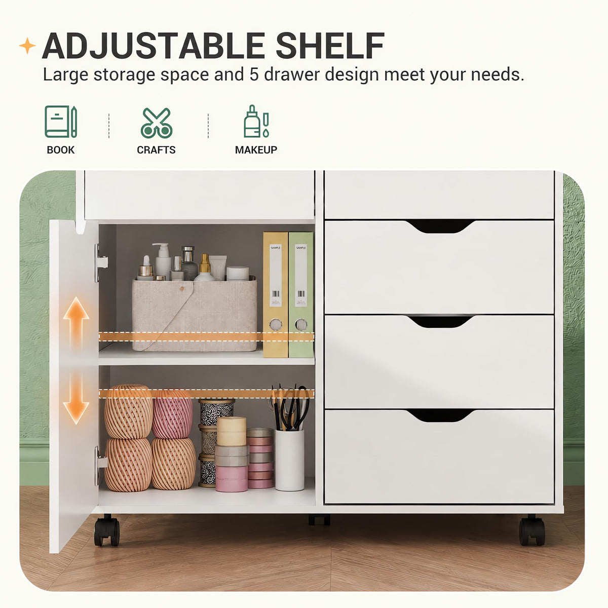 5-Drawer Rolling Storage Cabinet