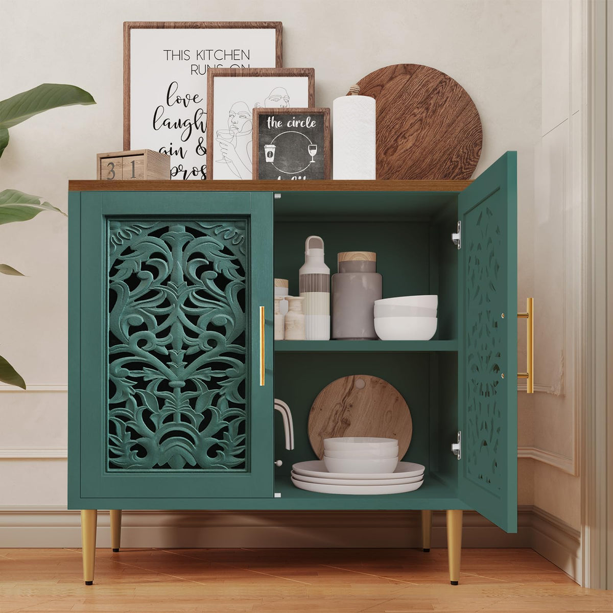 Carved Wood Accent Cabinet