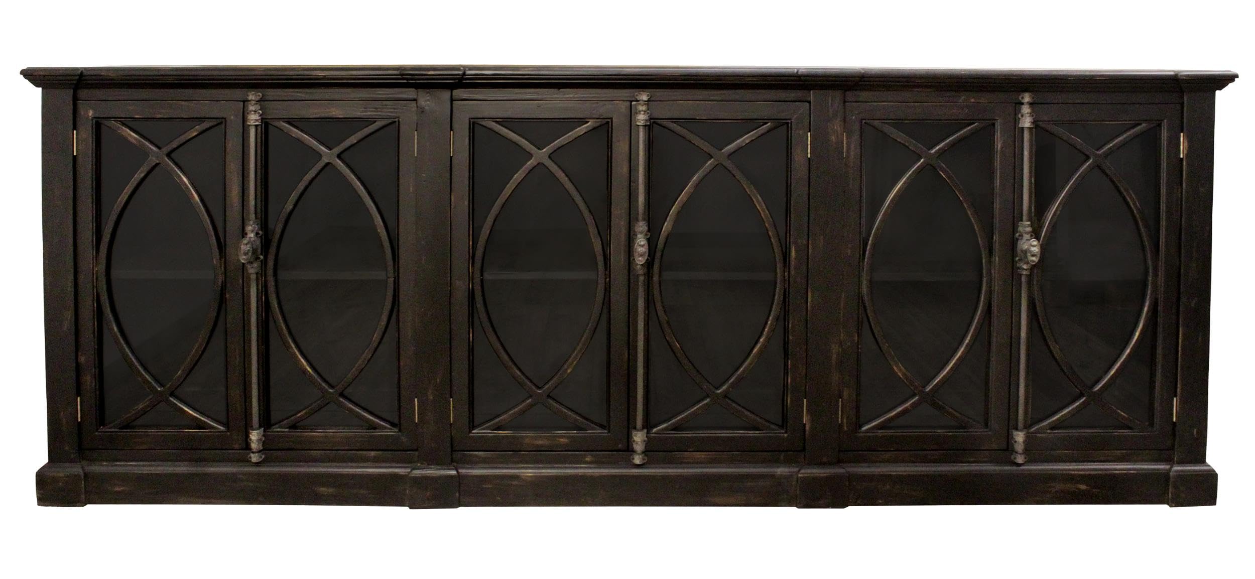 Moti Wheatstone 6-Door Sideboard in Antique Black Finish on Pine Solid Wood