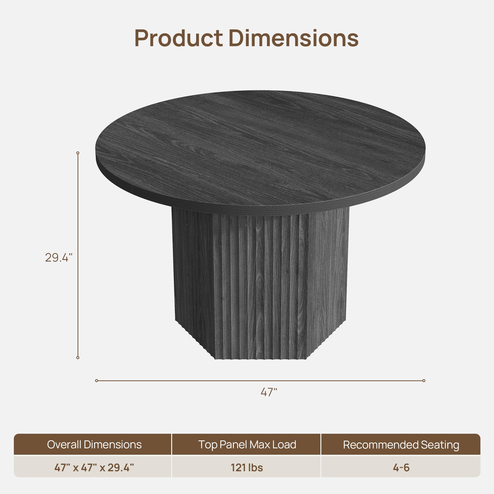 47" Round Dining Table with Fluted Base – Seats 4–6