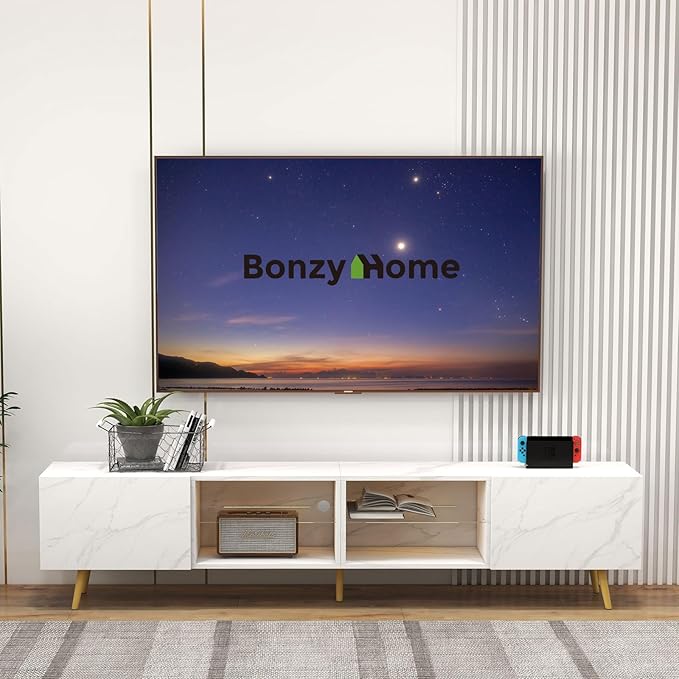 LED TV Stand with Storage Cabinets & LED Lights