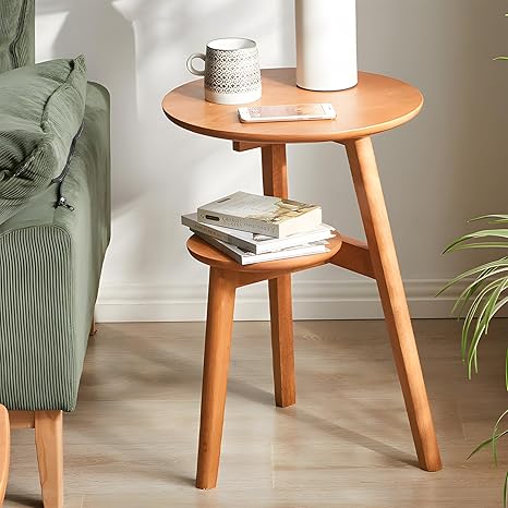 Round 2-Tier Rubberwood End Table
