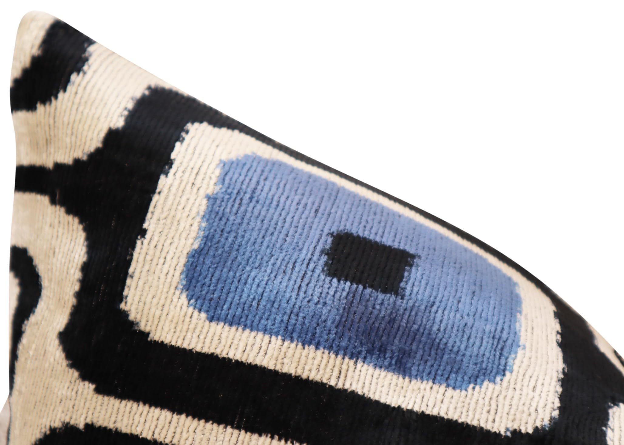 CANVELLO Handmade Velvet Decorative Pillow 16" x 24" | Premium Down Feather Fill, Geometric Blue and Black Pattern, Hidden Zipper Closure