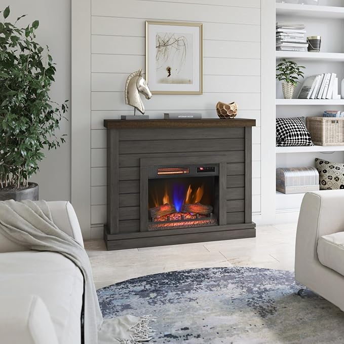 Shiplap Wall Mantel Electric Fireplace