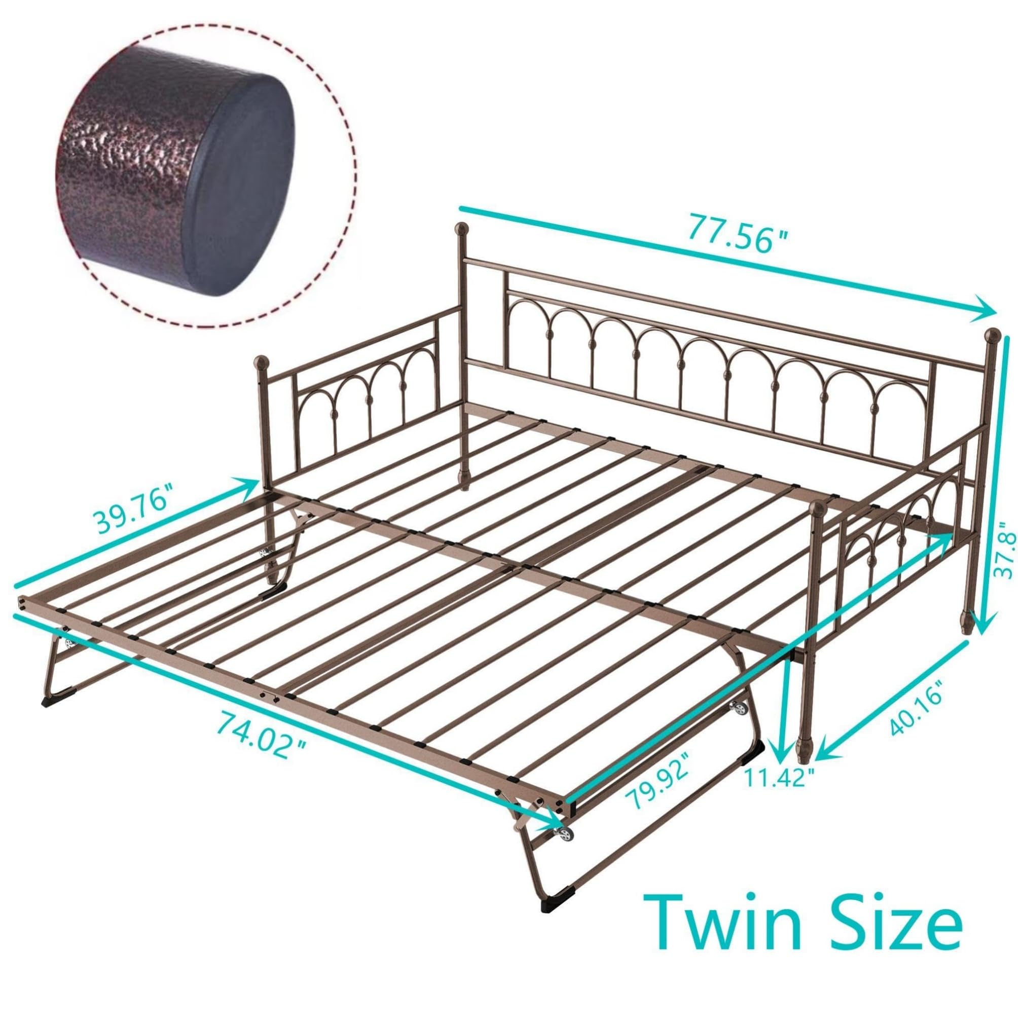 FULLJOJOR Metal Twin Daybed with Trundle, Stylish Day Bed with Trundle Bed Twin, Versatile Daybeds and Fold-Up Trundle Set for Guest Room, Home Office Twin Trundle Bed Frame,Bronze