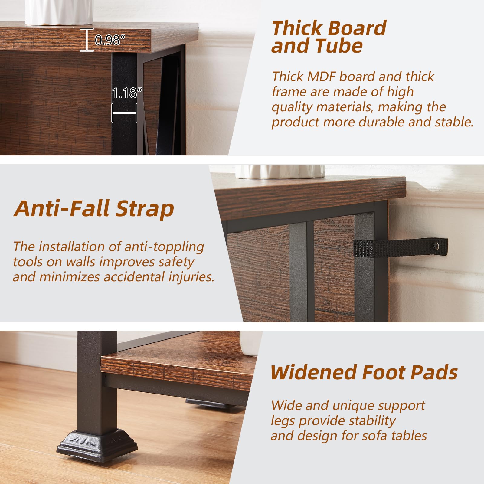 3-Tier Industrial Bookshelf with Metal Frame