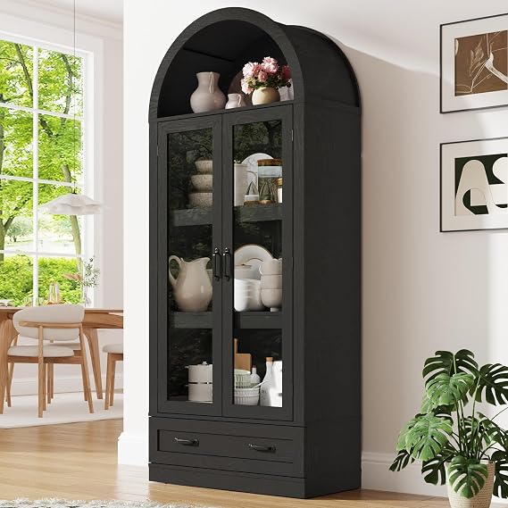Arched Glass Door Pantry Cabinet