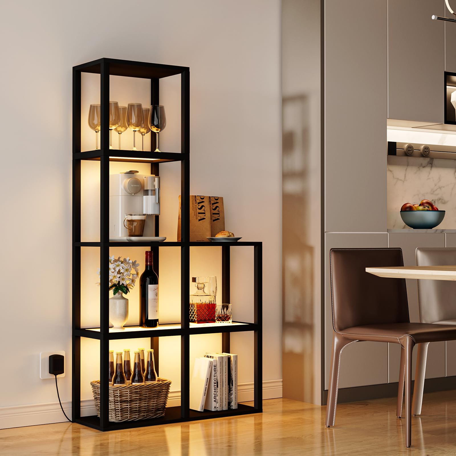 5-Tier Corner Display Shelf with LED Light