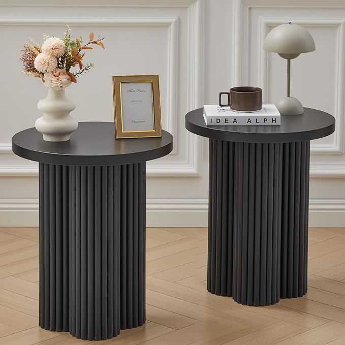 Round Fluted End Table Farmhouse Nightstand Side Table