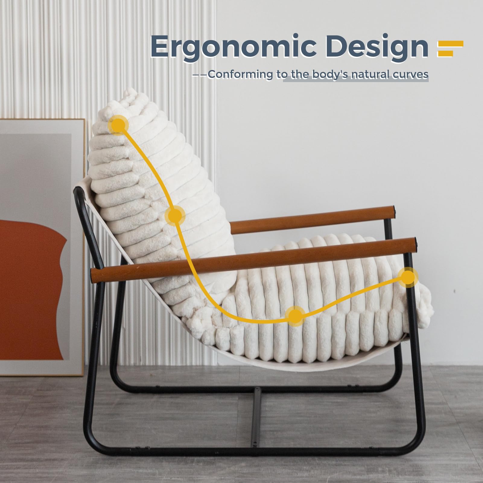 Sherpa Accent Chair with Beech Wood Arms & Metal Frame