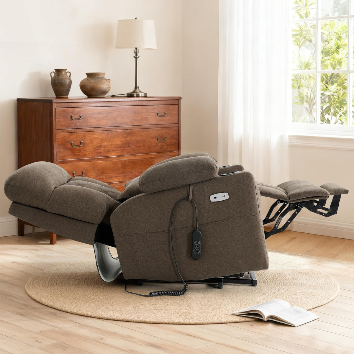 Tri-Motor Power Lift Recliner Chair for Elderly, Lay Flat Lift Chair,Brown